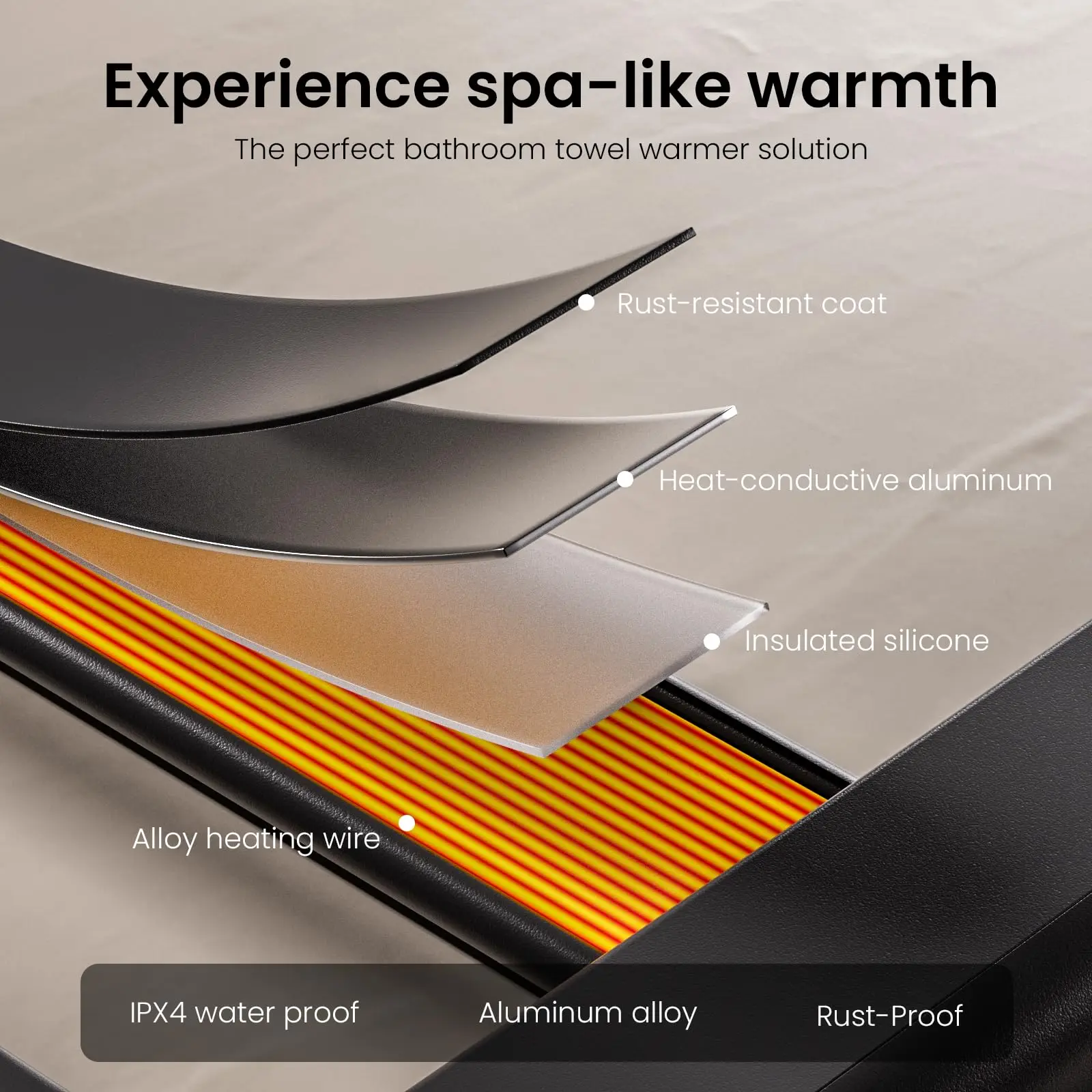 Space Aluminum Wall-mounted Bathroom Towel Warmer / Electric Towel Drying Rack with Timer and Temperature Control