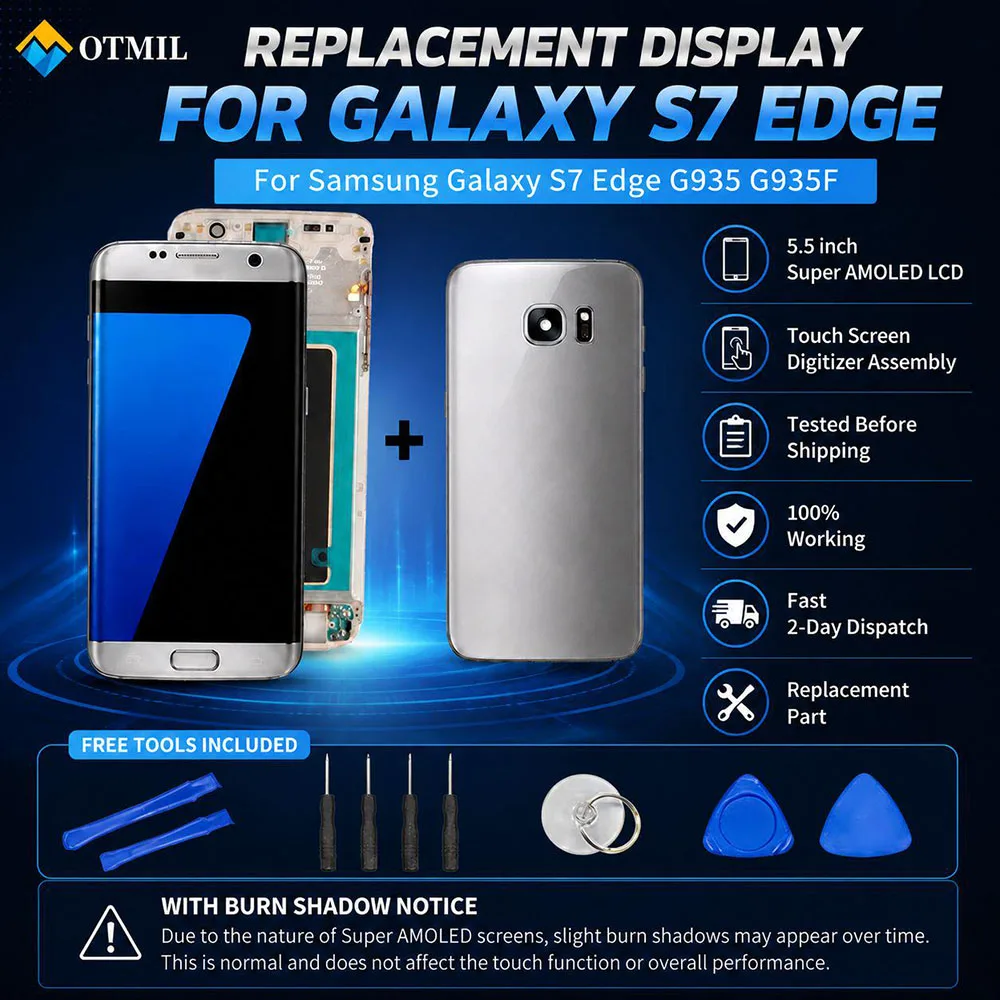 Amoled Display Screen With Burn Shadow For Samsung S7 Edge 5.5'' S7 EDGE G935 G935F LCD Display With Back Cover And Repair Tools