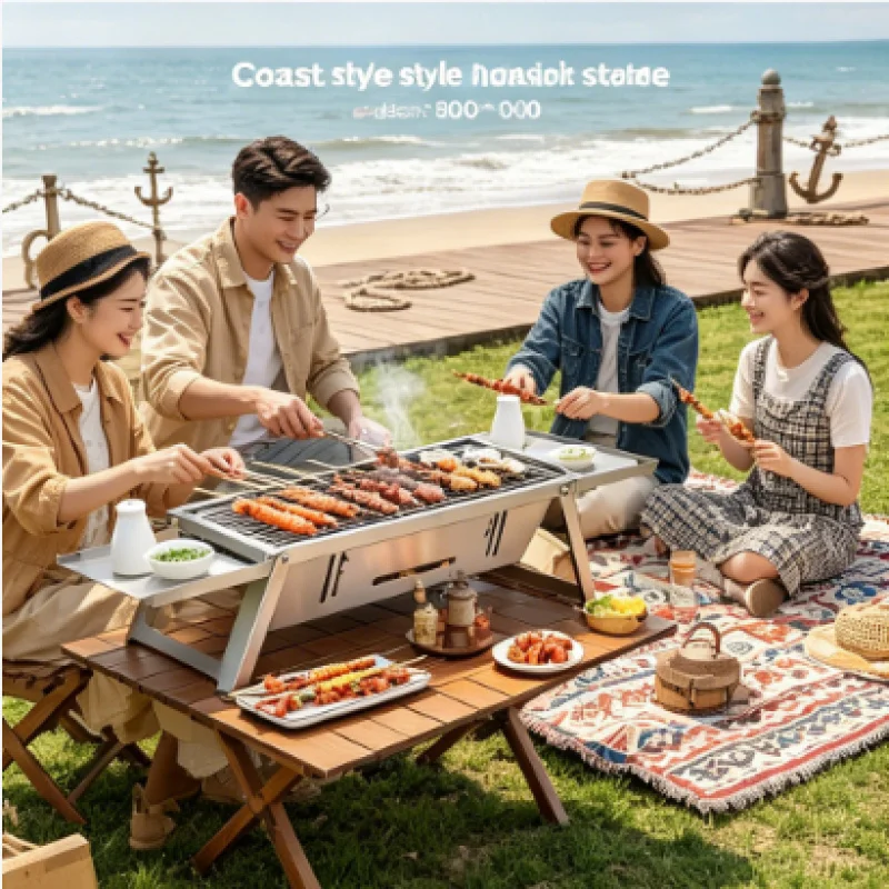 

Stainless Steel Thickened Portable Charcoal Grill, One-second Folding Small Outdoor Household Barbecue