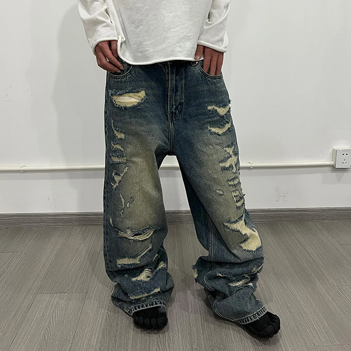 NIGO Men's Retro Devastation Old Straight Jeans Spring And Summer Trend Loose Casual Pants #NGTOP11962
