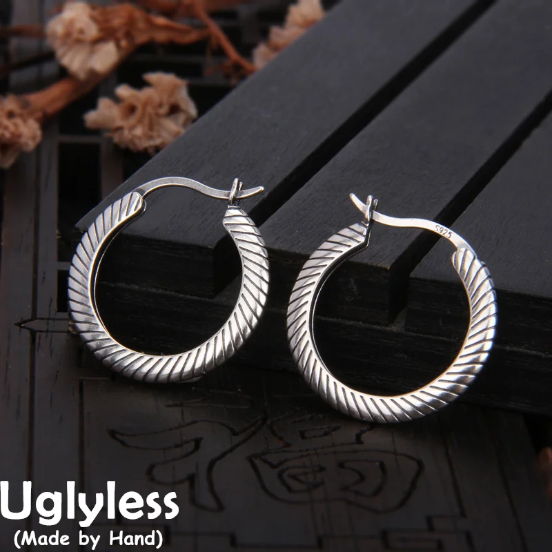 Uglyless Tire Printed Impressive Small Hoop Earrings Women Simple Fashion Girls Students Earrings 925 Sterling Silver Brincos