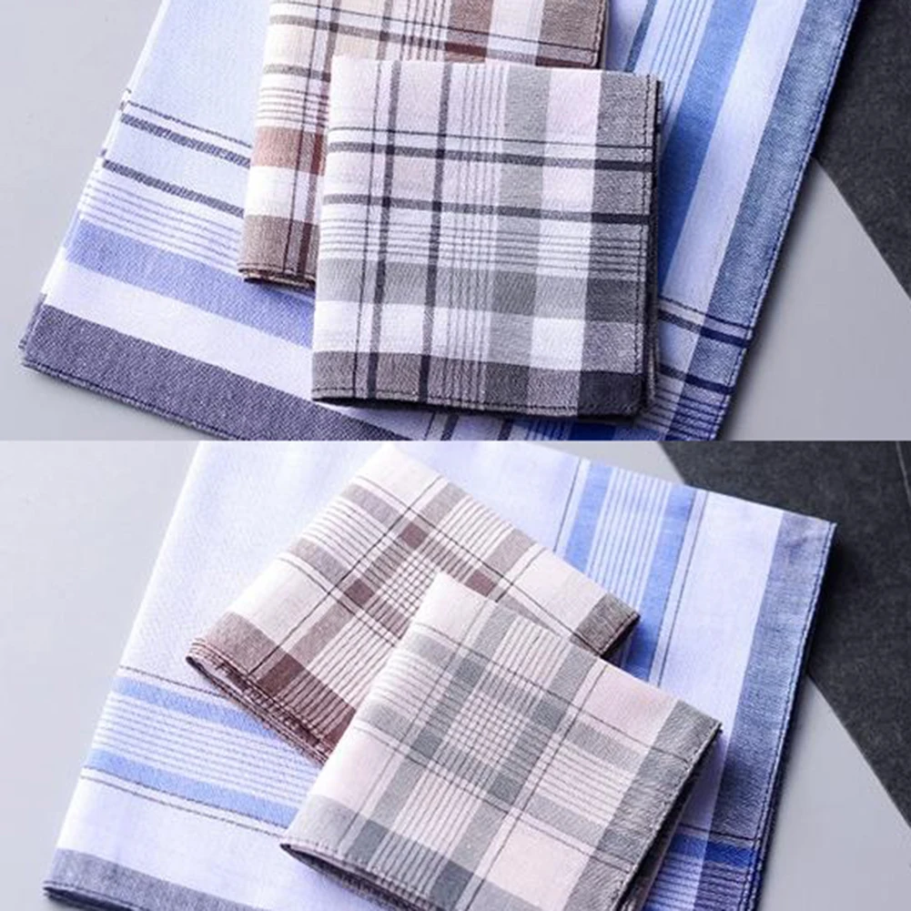 5pcs Square Plaid Stripe Handkerchiefs Vintage Classic Hanky Pocket Cotton Business Chest Towel Wedding Party 38*38cm Random