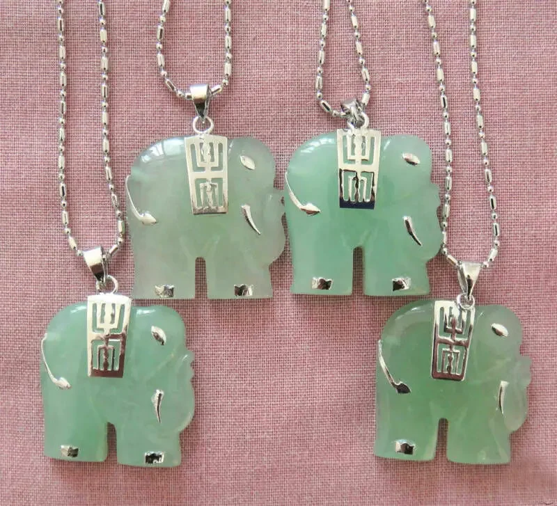 

4Pcs Natural Green Jade Elephant Pendant Necklace AAA Grade