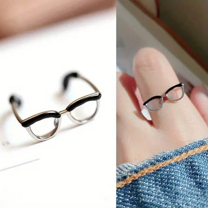 Mini Eye Ring Creative Adjustable Eyeglass Glasses Ring Fashion Spectacles Sunglasses Open Ring for Women Jewelry