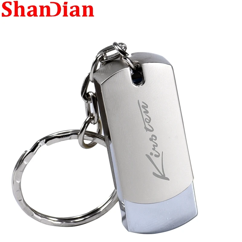 SHANDIAN-unidad Flash USB de alta velocidad, pendrive de 64GB, Mini Metal con llavero, Memory Stick giratorio plateado, regalo de negocios, disco U