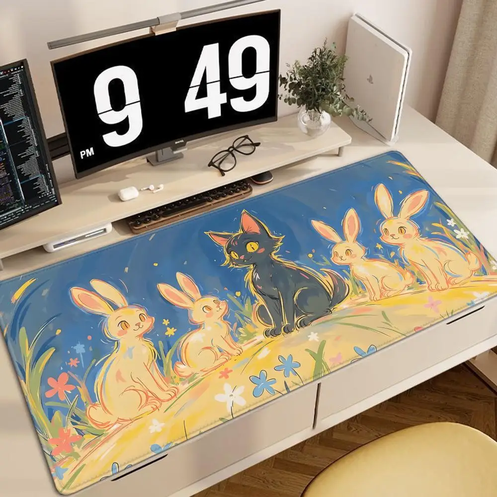 HYBXAXC Cute Pastel Clouds Non-Slip Mouse Pad Large Keyboard Pad Laptop Computer Desk Mat Cartoon Black Cats Gaming Mouse Mat
