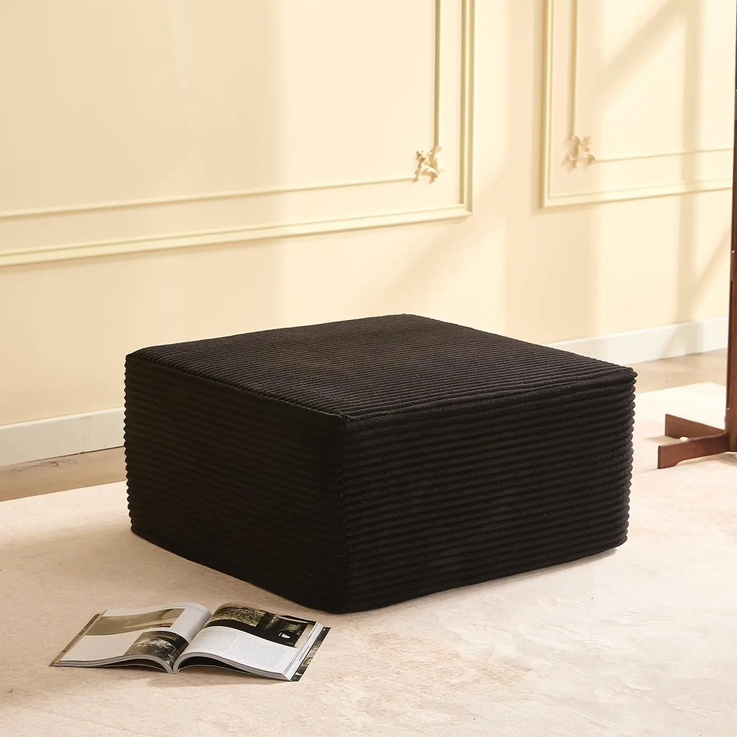 Square Ottoman Comfortable Seating No Assembly Required Black, Customized