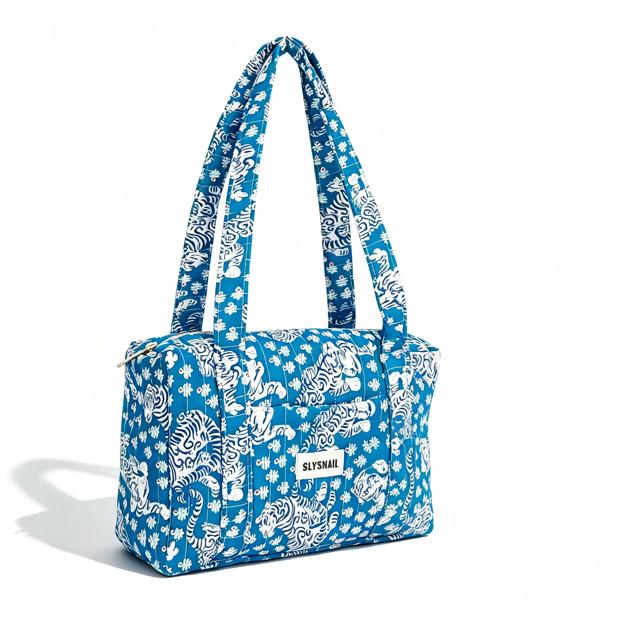 Gesteppte Schultertasche für Damen, Boho-Tigermuster, große Kapazität, Handtasche mit Reißverschluss – Detail 3