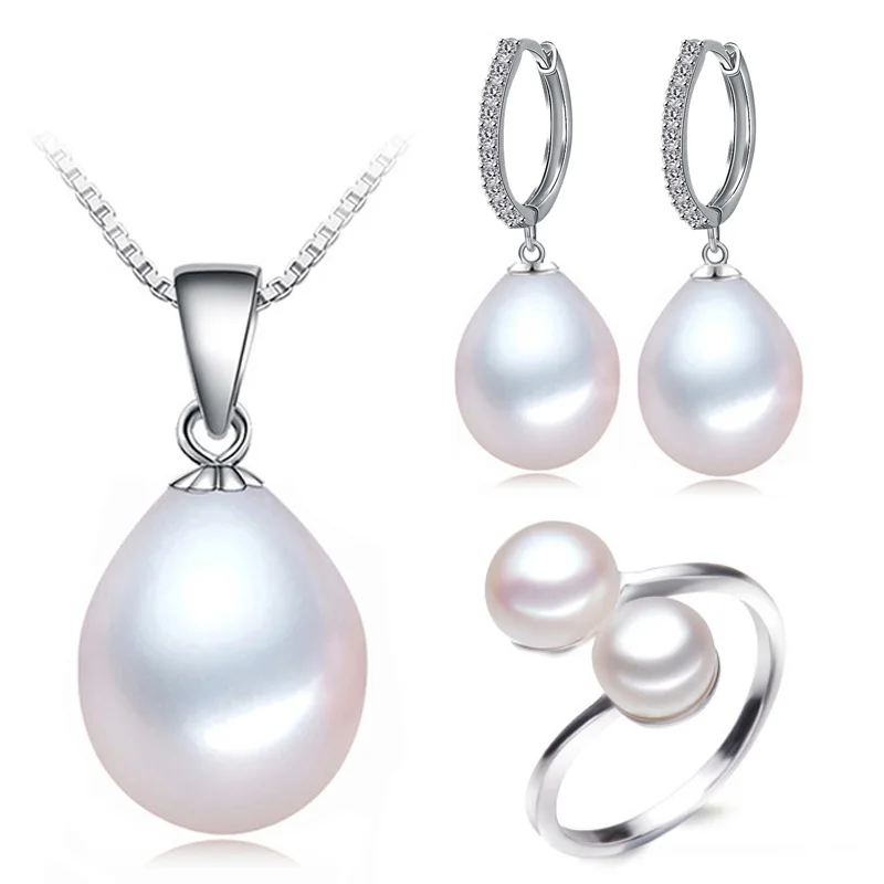 

Real freshwater pearl jewelry sets women,natural pearl necklace and earrings set 925 silver white black