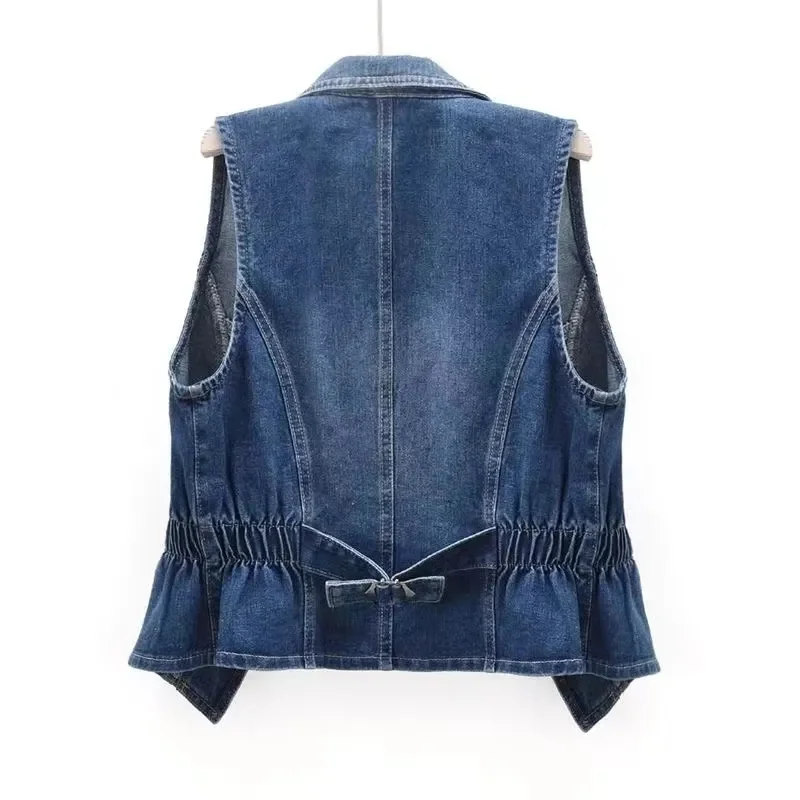 2024 New Casual Women Denim Vest Jacket Spring Autumn Clothes Sleeveless Short Jeans Waistcoats Jacket Female Tops Outerwear 5XL