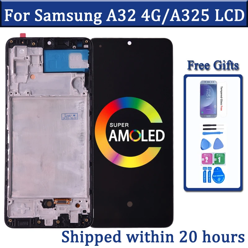 Super AMOLED For Samsung A32 4G LCD For Samsung A325 A325F SM-A325F/DS LCD Display Frame Touch Digitizer Screen