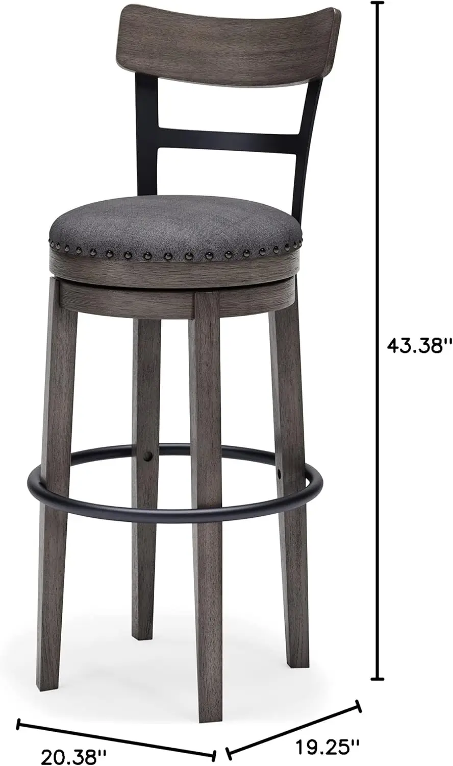 Design by Ashley Caitbrook 30" Farmhouse Bar Height Upholstered Swivel Barstool, Gray
