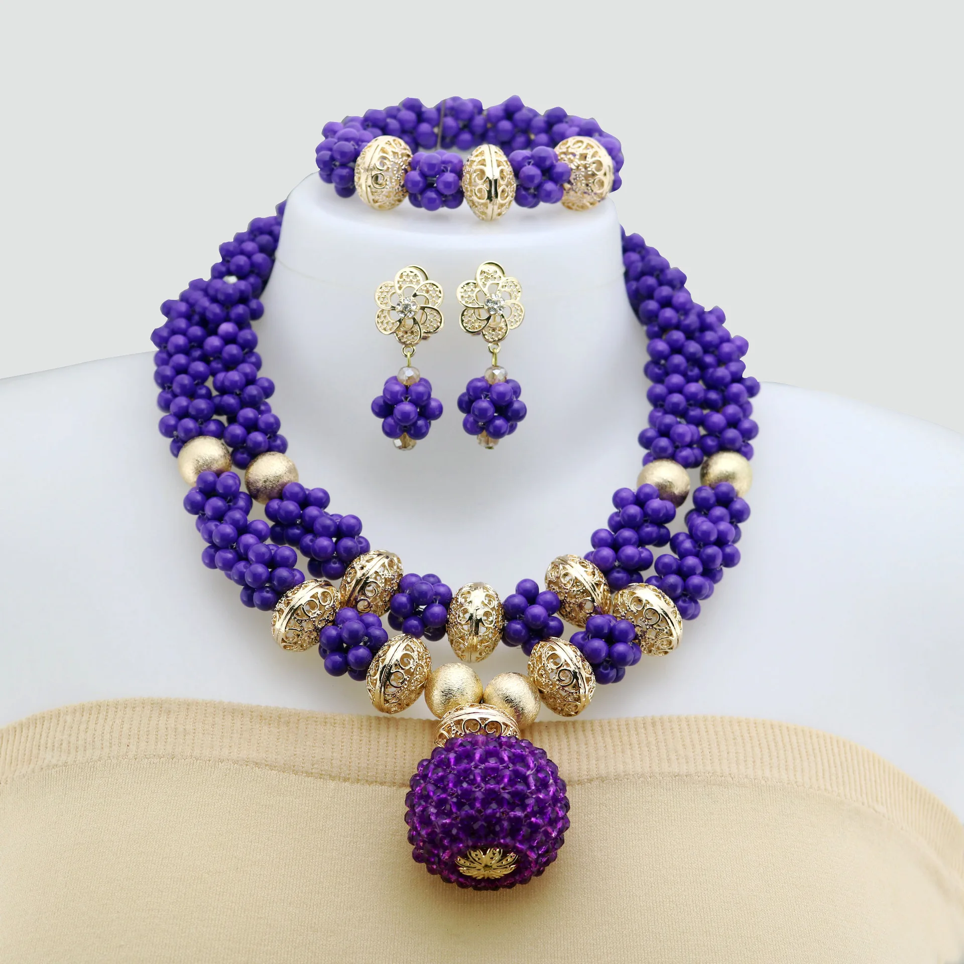 Fashionable Double-Layer Overlapping Glass Necklace for Luxury Women Glass Jewelry Set Europe and America Accessory Party Gift