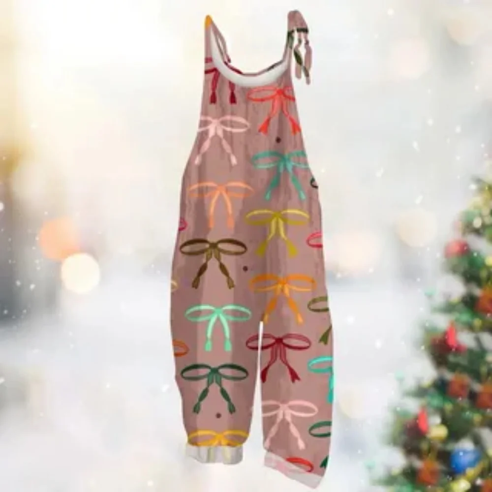 Macacão feminino verão 2025, estampa de arco 3D elegante, fofo, confortável e simples, alças ajustáveis