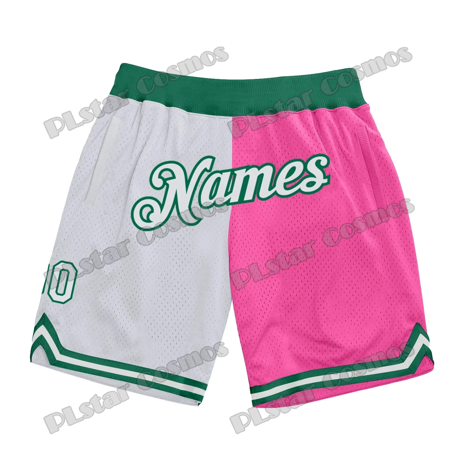 Nome e numero personalizzati pantaloncini da basket bianchi rosa-azzurro stampati in 3D pantaloncini sportivi in rete traspirante estiva da uomo