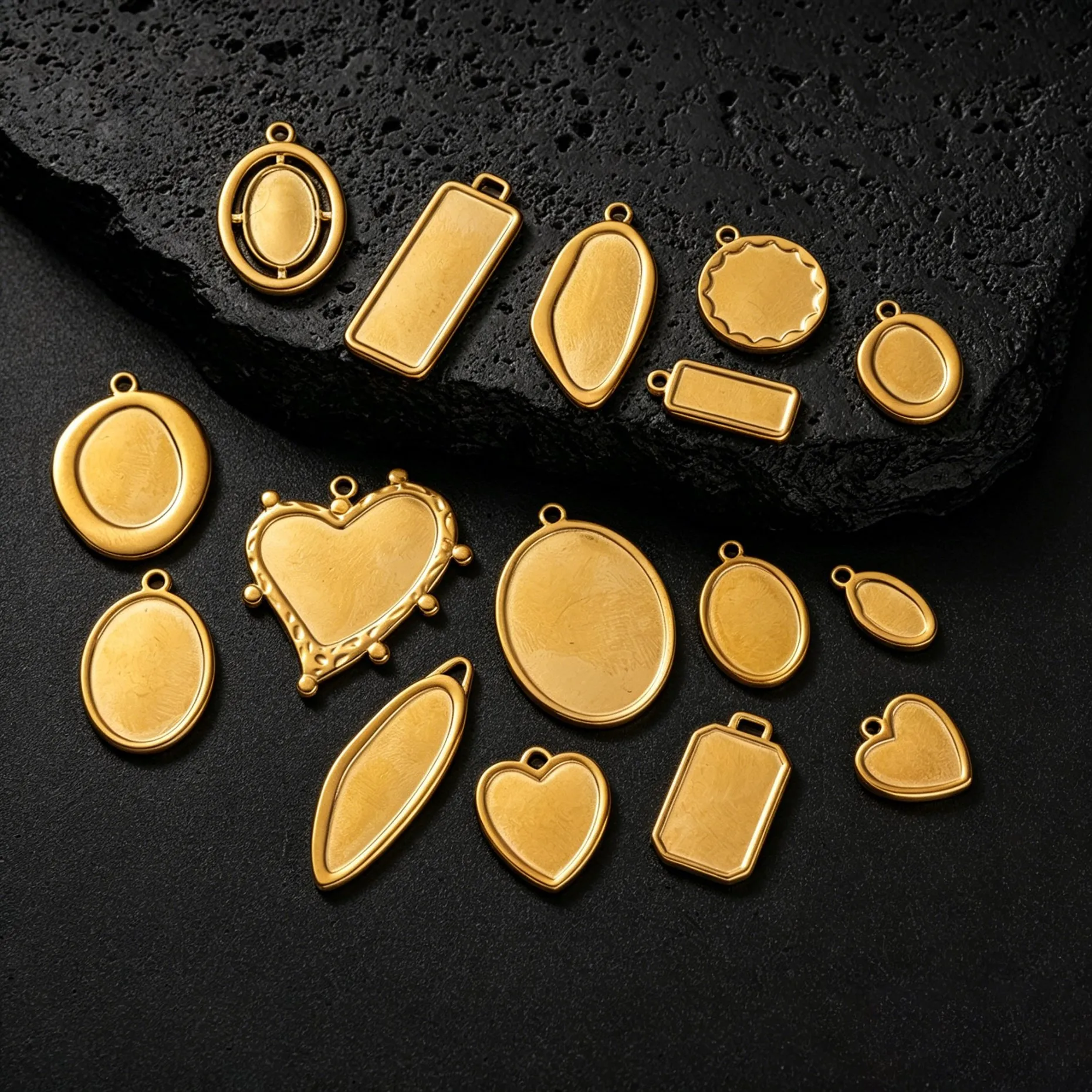 5 Stück/Set Edelstahl Ovale Mondrahmen Blanko-Lünetten DIY Ohrringe Geometrischer Herzanhänger Basis Charms Halskette Schmuckherstellung – Detail 6