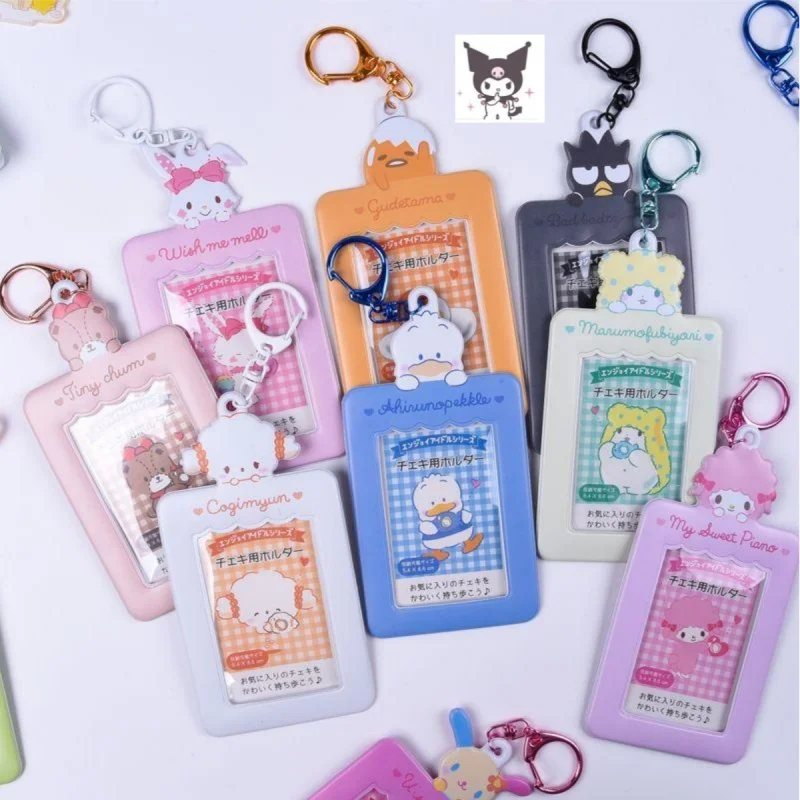 Sanrio-portatarjetas de identificación de hello kitty kuromi lamb para estudiantes, llavero de foto de 3 pulgadas, colgante de bolsa, cordones,