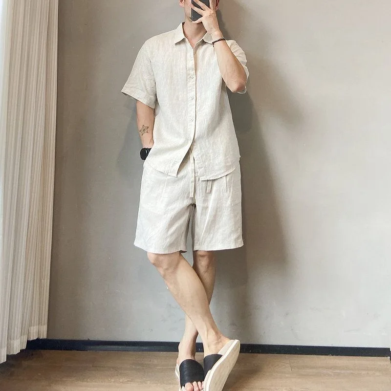 Casual Cotton Linen Short Sleeve Shirt Men's Loose Fit White Shirt Thin Style Spring Summer Fashion Urban Wear Daily Look