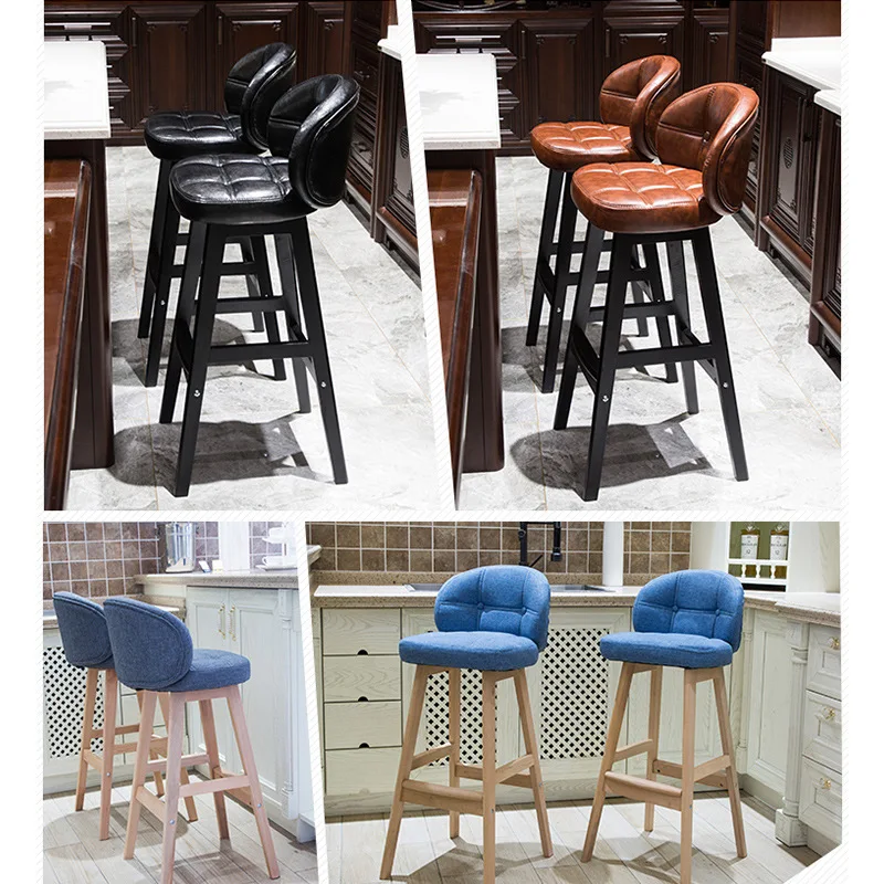 Bar Stools，Modern Faux Leather High Barstools with Back and Solid Wood Legs， Island Chairs for Kitchen Island, Bar, Counter