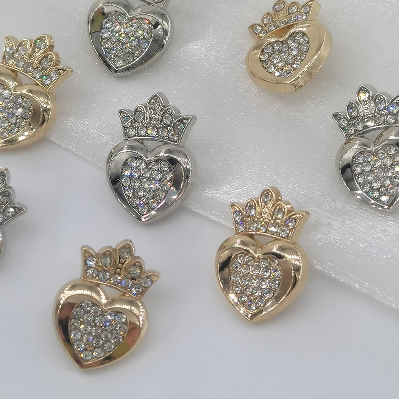 20/25MM Cute Luxury Heart Crown Buttons Of Clothing Fashion Decor Rhinestone Metal Button For Women Coat Big Sewing Accessories