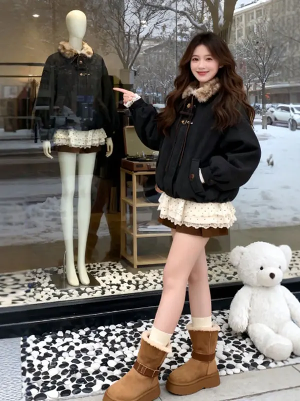 

Ретро-комплект из двух предметов: мягкая хлопковая куртка и внутренняя блузка. Уникальная стеганая верхняя одежда для зимы, удобный свободный крой.