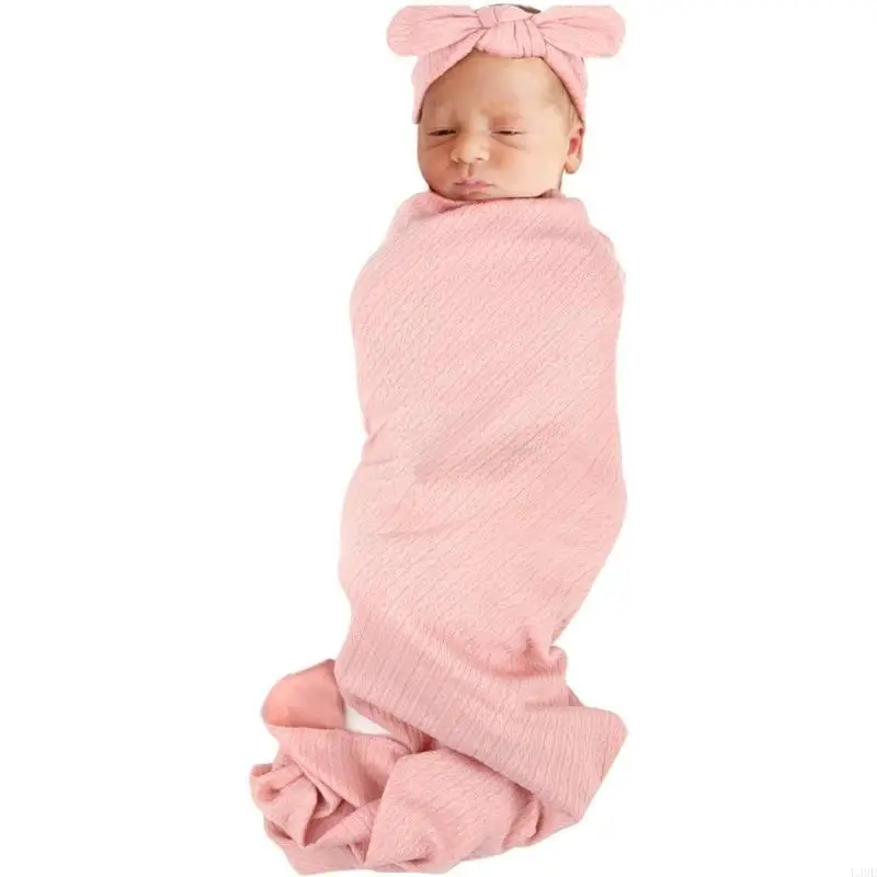 l38e-newborn-swaddling-blanket-beanie-headband-baby-breathable-skin-friendly-towel