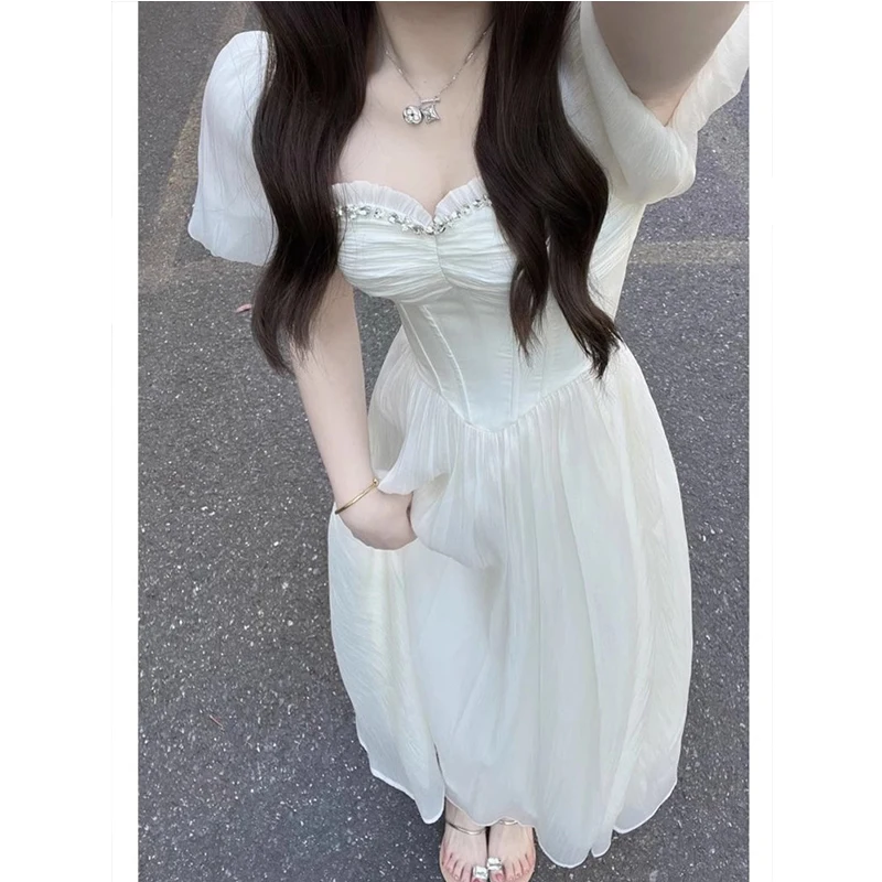 2025 Свадебные платья принцессы с пышными рукавами, трапециевидной формы, с воротником в форме сердца, длиной до пола, с бисером, корейское свадебное платье для фотосессии по индивидуальному заказу