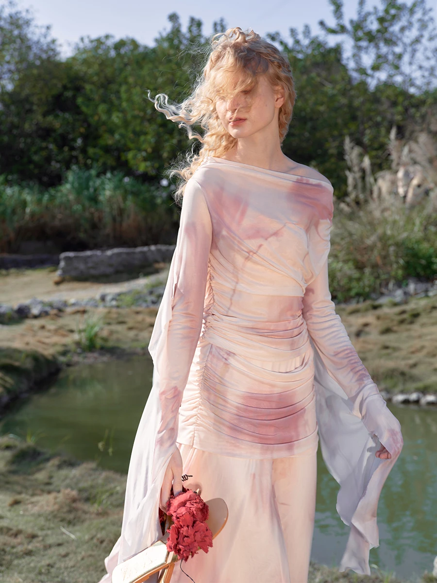 

Slimming Me Print ter Ne Base irt Women's Faion Brand MANEatelier Floral Pattern Long Sve T-irt