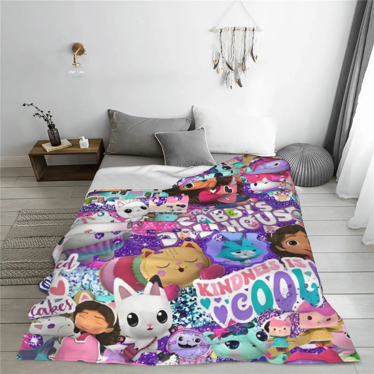 Gabbys Cartoon Dollhouses Kawaii Blanket Cute Girls Plush Throw Blanket Bedding Couch Decoration Ultra-Soft Warm Bedspread