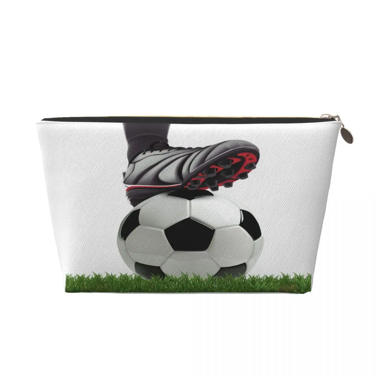 Custom Soccer Ball With Football Player Feet On Grass Makeup Bag for Women Travel Cosmetic Organizer Cute Storage Toiletry Bags