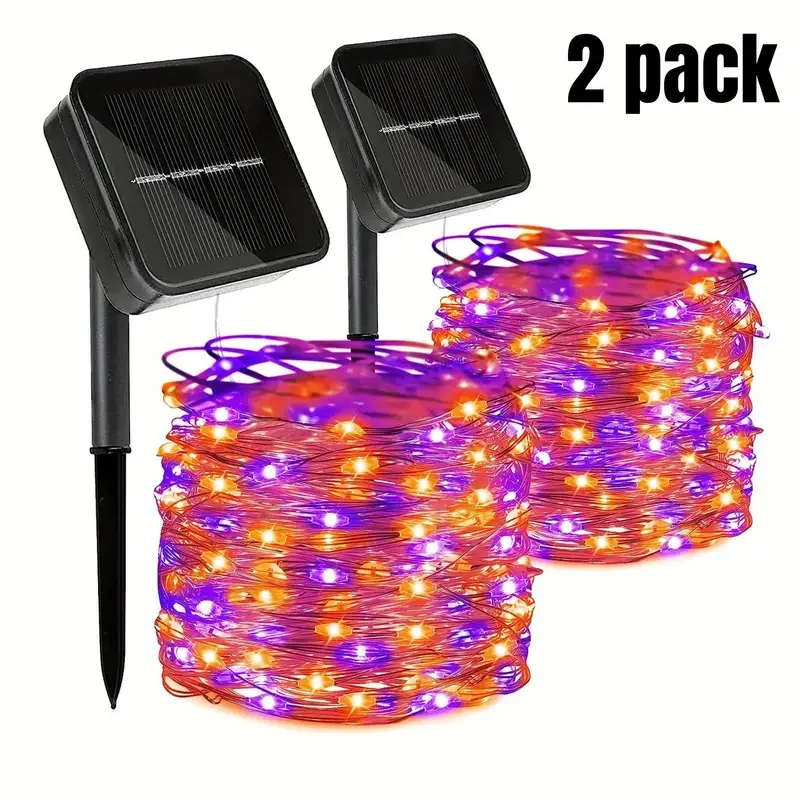 

120 LED 39.37ft Orange Lights, Orange & Purple Halloween Lights, Purple Solar Halloween Lights 8 Modes, Outdoor Twinkle