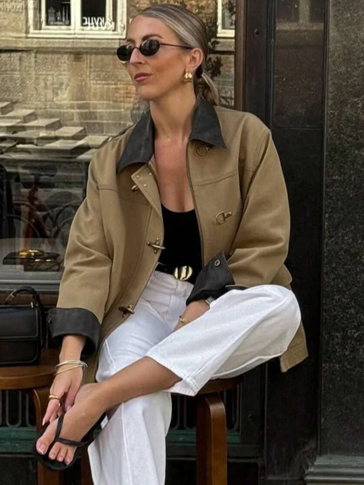 

HH Woman Fashion Street Style Pockets Solid Jacket Women Workwear Jackets Autumn Turn-down Collar Zipper Long Sleeves Coats