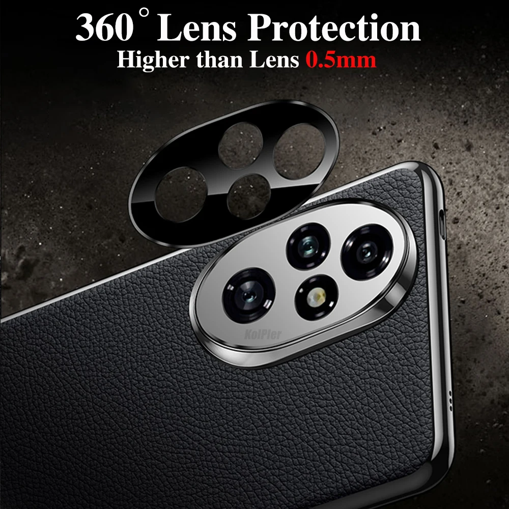 Original Leather Case For HONOR 200 PRO Plating Genuine cowhide Lichee Pattern Lens Protection Shockproof Hard Phone Cover
