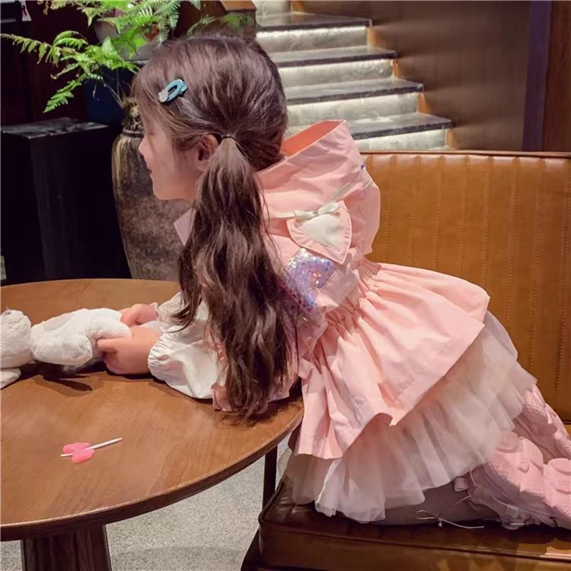 2-11Years Toddler Kids Pink Dresses Jackets for Girls Cute Hooded Trench Coat Infant Fall Jacket Girls Outwear 3 4 5 6 7 8 9 10