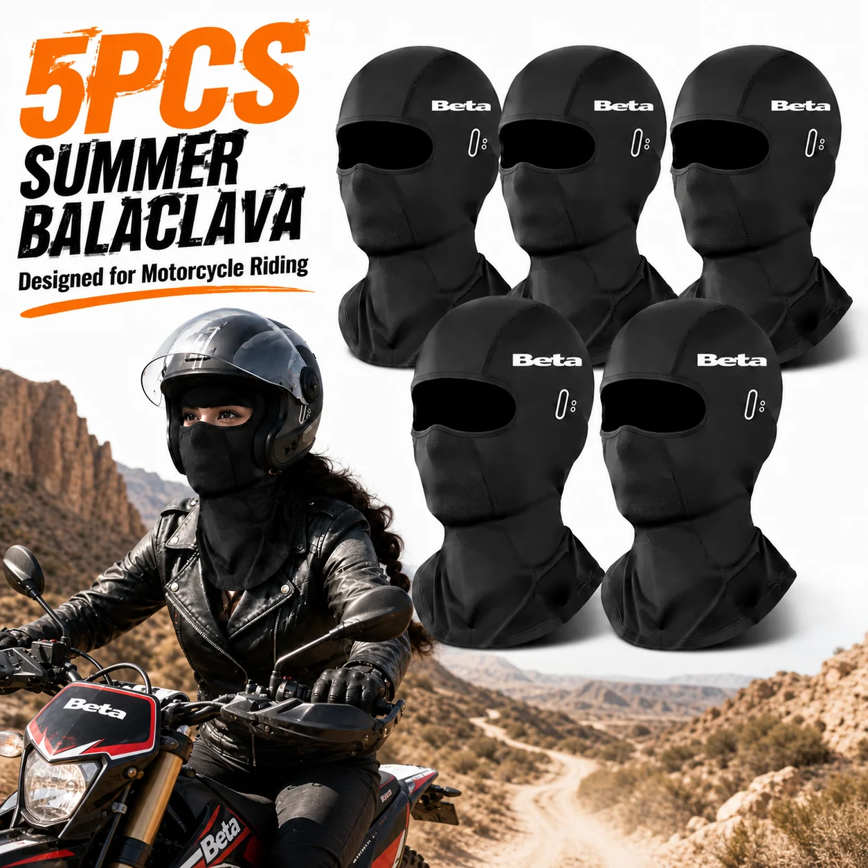 5PCS Pasamontañas de Motocicleta con Protección UV para Verano, Gafas con Orificios Transpirables para Beta Evo 250 300 80 Junior Senior RR 125 200 350