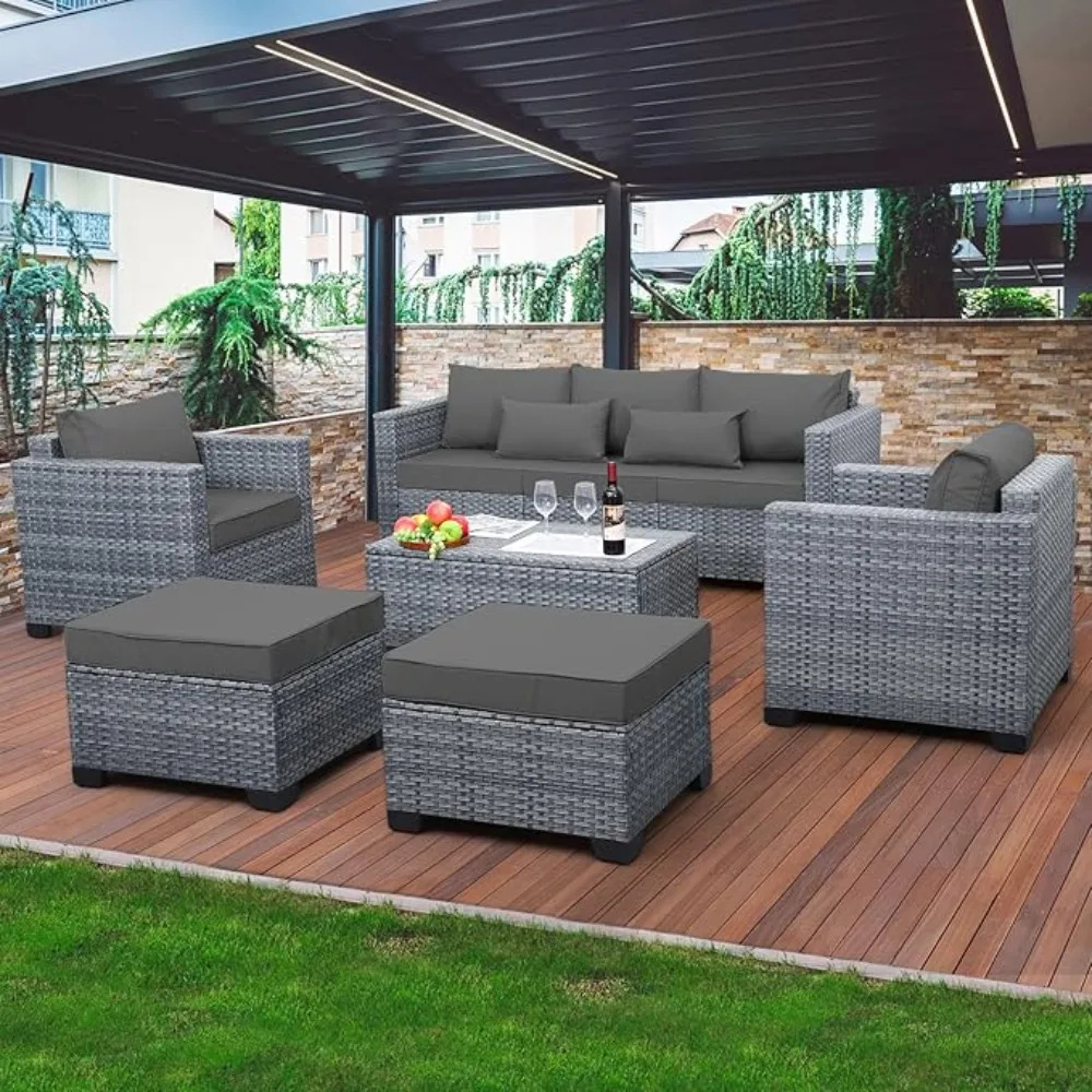 

Exclusive Quick Install Patio Furniture Set w/Ottoman,Durable Wicker Outdoor Couch Patio Sectional Sofa Conversation Sets