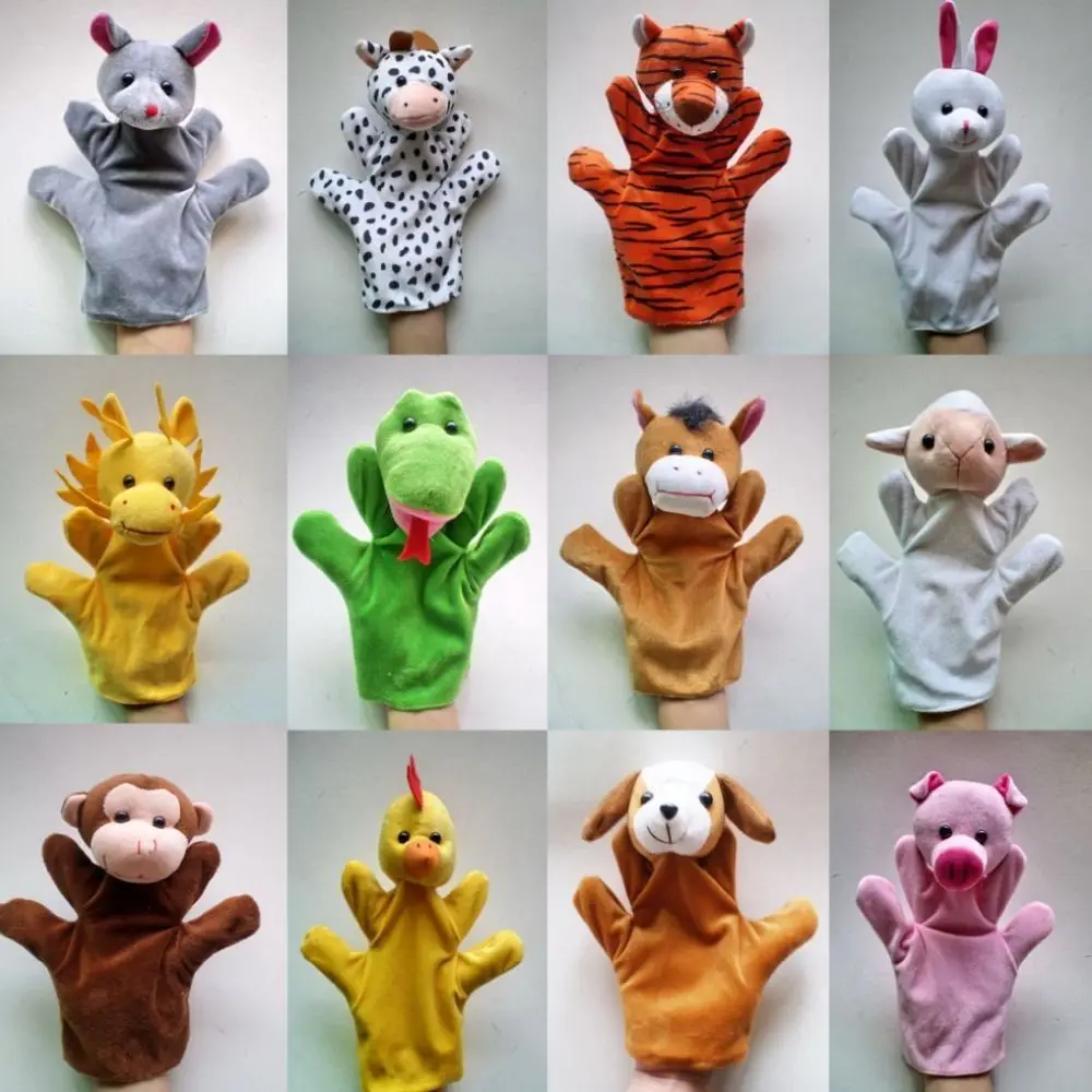 Marionetas de mano de 24 tipos para animales, juguete de felpa, Animal de dibujos animados, marionetas de mano adorables, accesorios, muñecas educativas