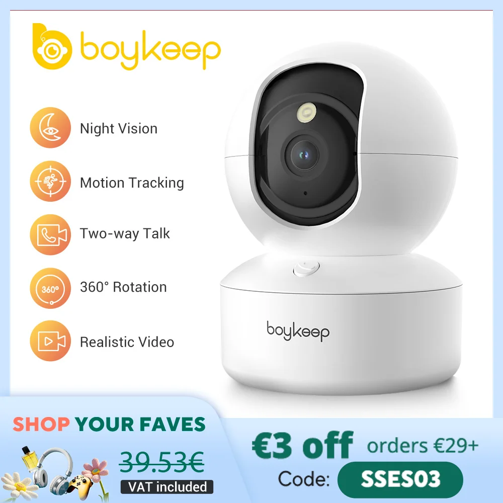 BoyKeep 3MP WiFi Câmera IP Inteligente Monitor de Bebê Segurança Doméstica 5G WiFi IP Interno Rastreamento Automático 24/7 Vigilância por Vídeo