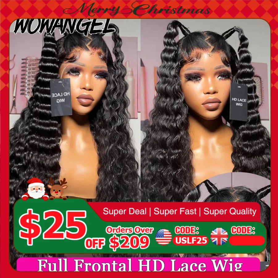 Wowangel 13x6 HD الدانتيل الباروكة الأمامية فضفاضة موجة عميقة الباروكات تذوب الجلد 34 بوصة HD الدانتيل الجبهة باروكة من شعر طبيعي الشعر البرازيلي قبل قطعها