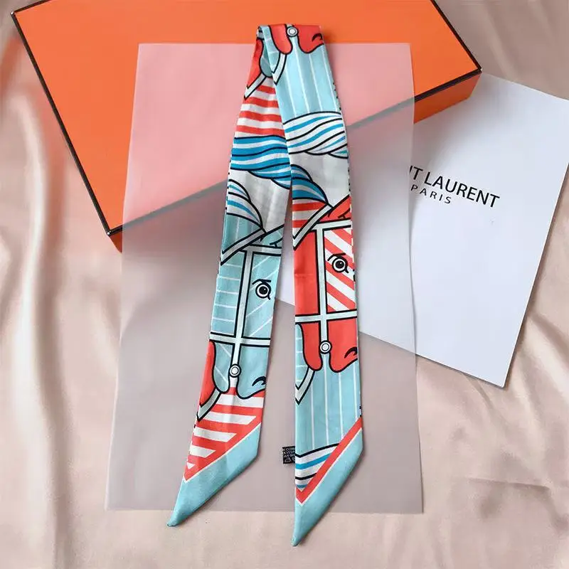 New Versatile Contrasting Color Horse Head Women's Small Silk Scarf Women's Wrapping Bag Handle Twill Ribbon Headband Wholesale
