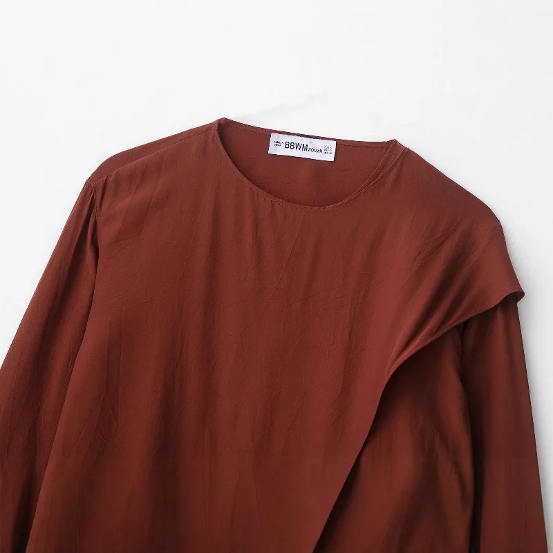 

Gaganight Shirts Women French Style O Neck Solid Loose Long Sleeve Tie Chic Sweet Elegant Office Lady Blouse Casual Blouse