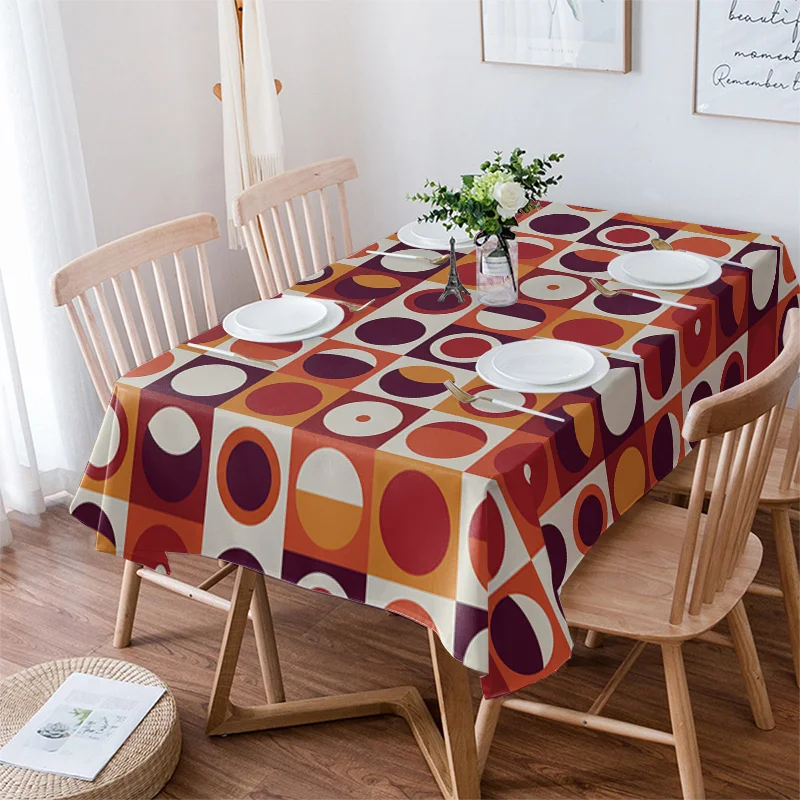 Plaid Rectangle Round Orange Red Tablecloths Waterproof Kitchen Items Coffee Table For living Room Home Decor Dining Table