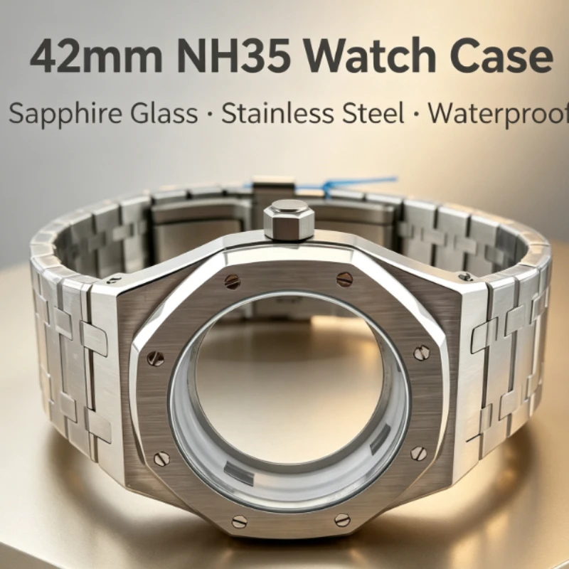 42-mm-Uhrengehäuse, Saphirglas, Edelstahlarmband, wasserdichtes Gehäuse, passend für AP, NH35-Uhrwerk, passend für 31,8-mm-Zifferblatt, Royal Oak