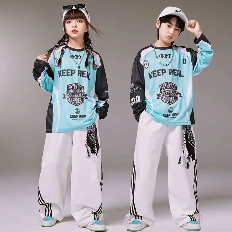 Kids Jazz Stage Costumes Hip Hop Oversize Shirt Street Dance Pants Girls Streetwear Tops Joggers Children Sport Clothes Set