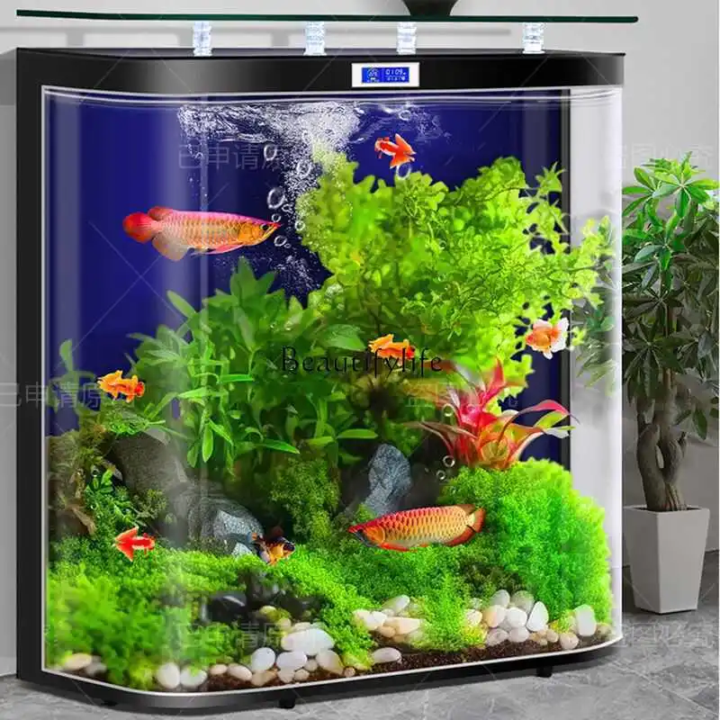 Round fish tank back filter free care ecological aquarium small special glass tank