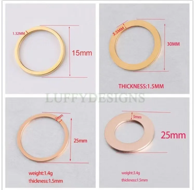 10pcs Gold Ring Charm, Close Jump Ring, Circles Charms Link Connectors, Round Pendant, Round Flat Ring, Gold Stainless Steel