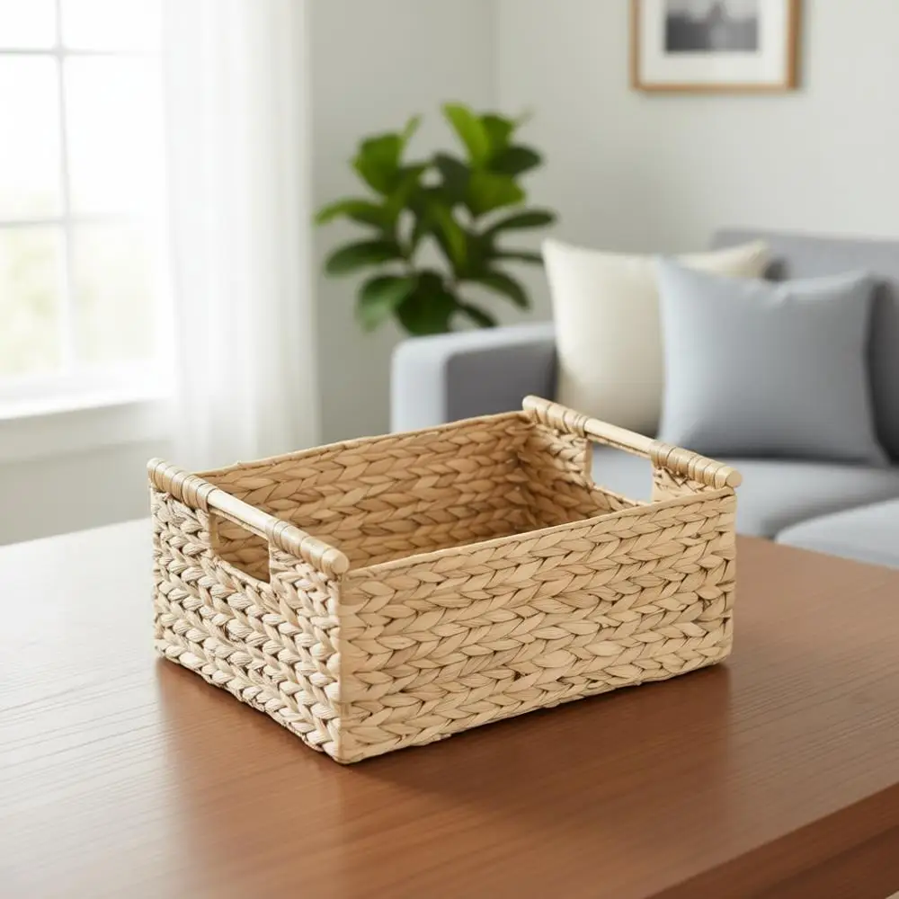 

Large Wicker Storage Basket with Wooden Handles, 16.7x12.4x7, Natural Organizer