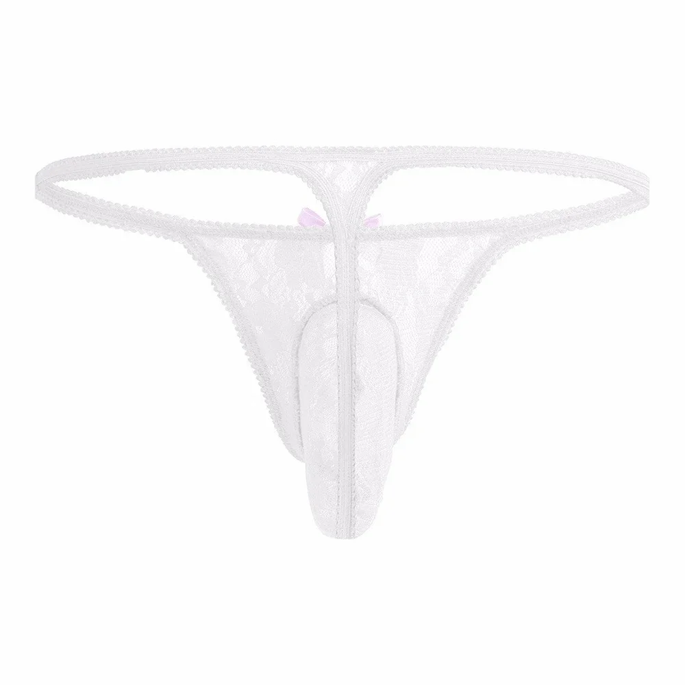 Heren Sissy String Slips Doorschijnende Kanten Doorschijnende G-String Onderbroek Lage Taille Ademend Ondergoed Convex Zakje Verleidelijke Slipje