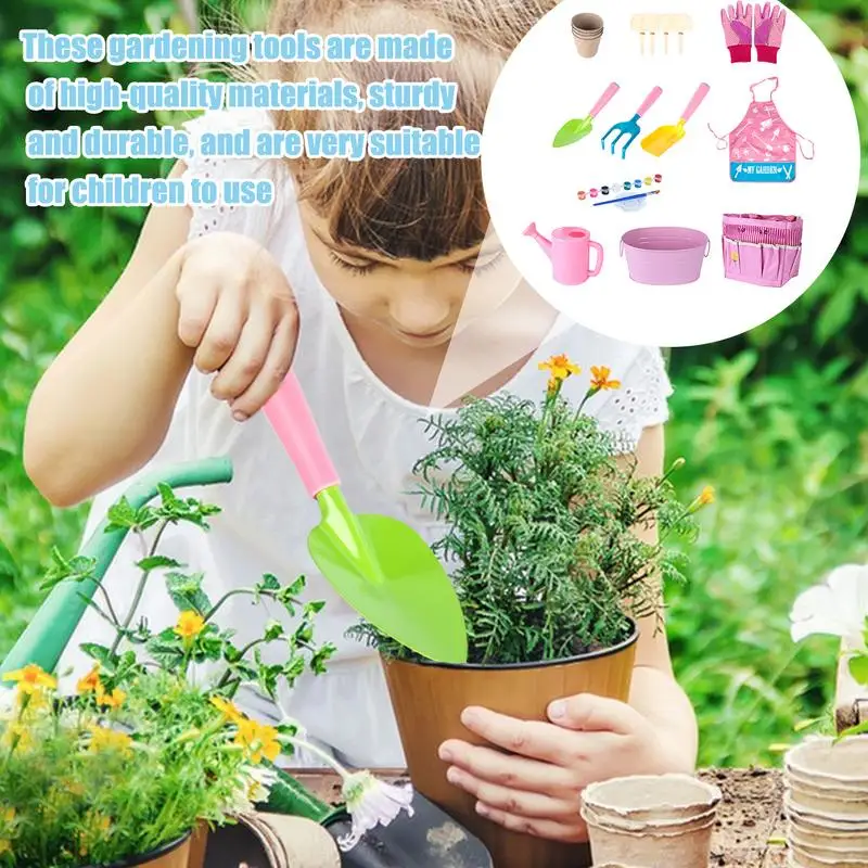 Kids Gardening Tools 20X Garden Tools Set Fun Gardening Play Kit Child Outdoor Toy With Watering Can Shovel Rake Gloves And