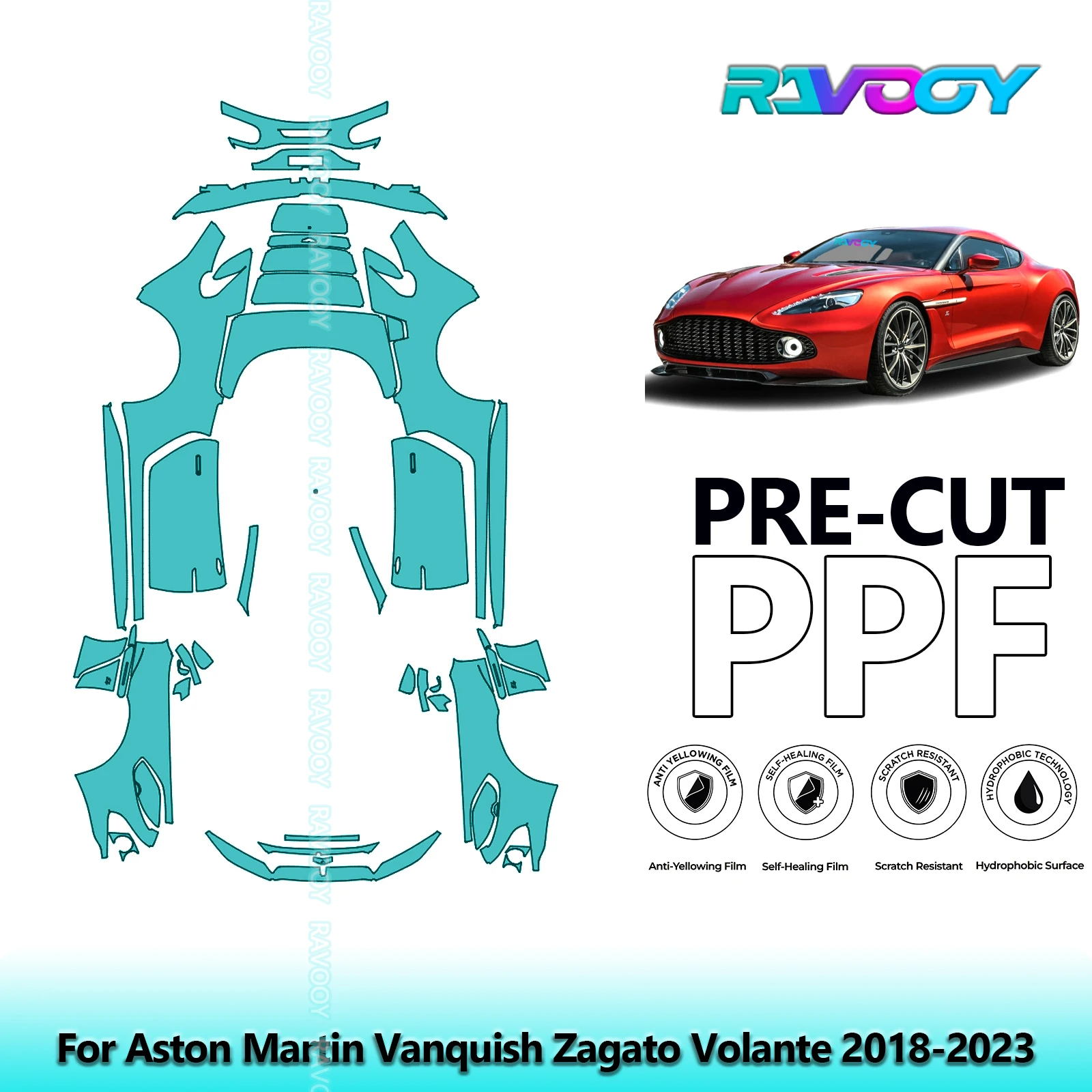 RAVOOY Custom-Fit Precut TPU PPF Full Vehicle Clear Bra Stone Guard EU UK For Aston Martin Vanquish Zagato Volante 2018-2023